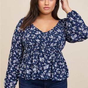 NWT | Torrid | Blue Paisley Smocked Long Sleeve Bodice Babydoll | Size 2X